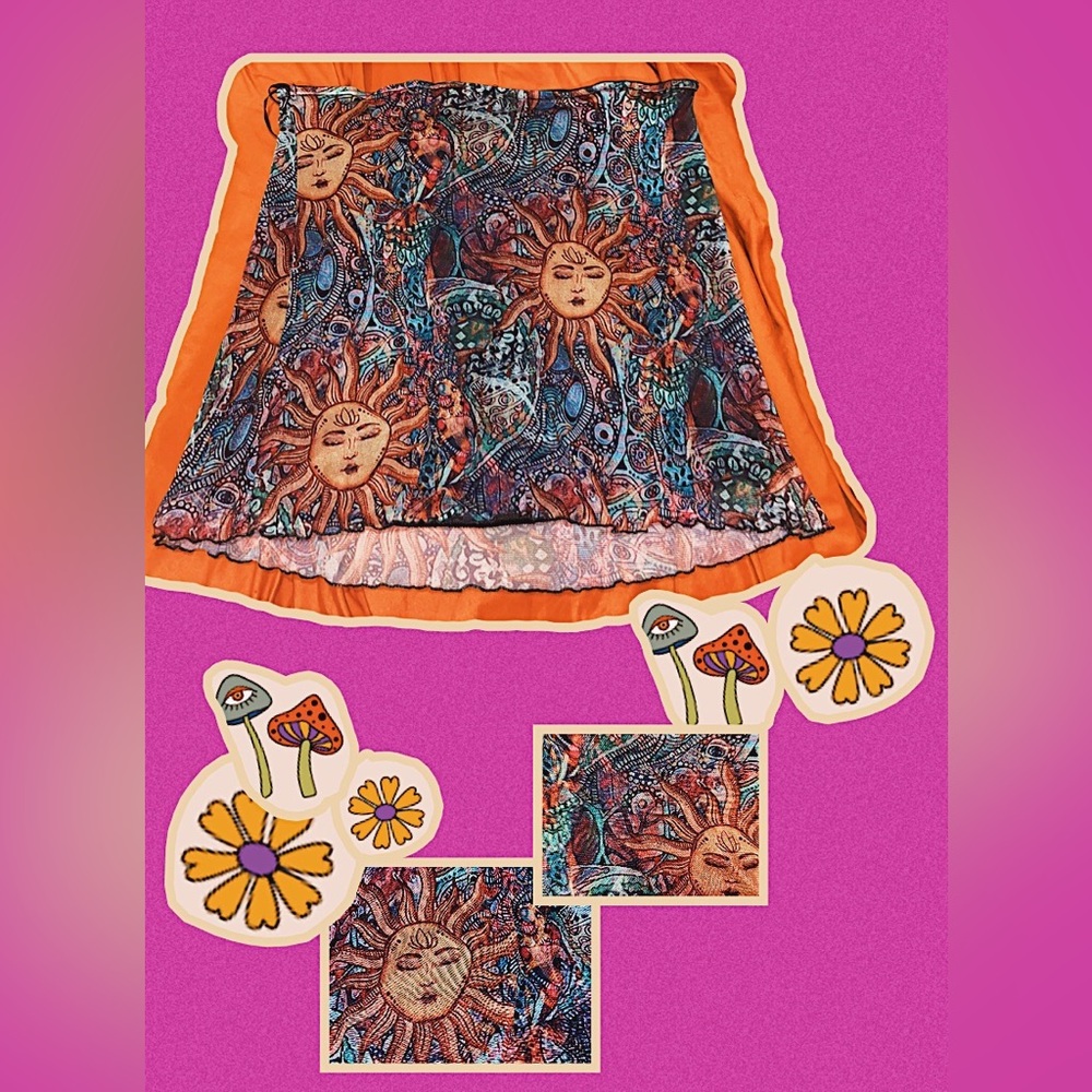 Whimsigoth Sun pattern mini skirt with zipper